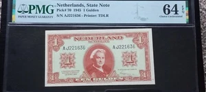 Netherlands 1 Gulden, 1945, PMG 64 EPQ, (P-70) - Picture 1 of 4