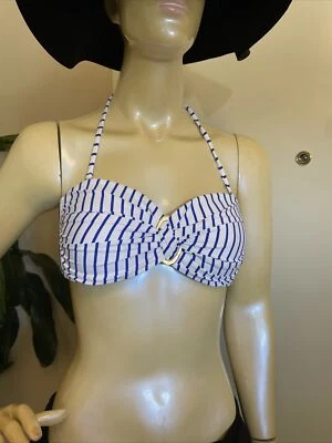 Top de bikini halter a rayas azules para mujer Trina Turk talla 6 Foto 1 de 4