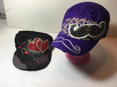 Choice~Women's Bling Embellished Baseball Hat Cap HeadWear~Mustache~Heart ~NY - Image 1 of 4