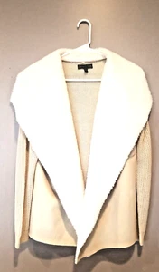 Sienna Sage Beige Women's Faux Fur Soft Opened Cardigan Sweater Size L - Picture 1 of 13