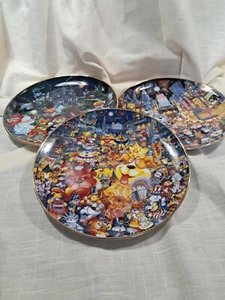 Franklin Mint Set of 3 Round DOG Plates by Bill Bell Limited Editon   TSR - Picture 1 of 7