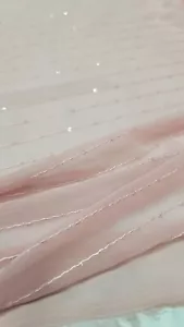 Pink Chiffon Clear Sequins Embroidery Quinceañera Prom Bridal Fabric By Yard - Picture 1 of 9