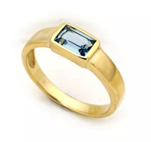 Anello donna vero oro 585 topazio oro giallo 14 carati topazio blu 7 x 5 mm rettangolo - Foto 1 di 3