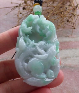 Certified Green Burma A Jade jadeite Pendant Rabbit Bird Flower 666578 AS - Picture 1 of 11