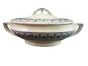 Antike Art Deco Suppenterrine Gemüse Samen Porzellan Cecilie Weiß E Blu - Bild 1 von 8