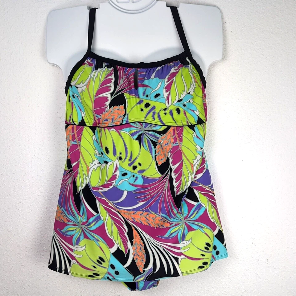 Lane Bryant Women's Swimsuit Dress 20 Green Tropical Floral Adjustable - Image 1 of 4