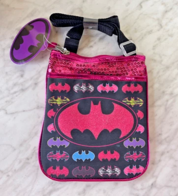 Batman Niñas Lentejuelas Bandolera Mensajero Cartera/Bolso Rosa Negro Púrpura Foto 1 de 2