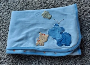 Carter's Baby Blanket Blue Tiger Frog Hippo Safari 100% COTTON 24"x 32” Y2K - Picture 1 of 7