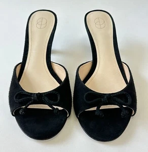 NUEVO PORTE & PAIRE Gamuza Punta Abierta Gatito Sandalia Tacones 38.5 Negro Lazo-detallado - Imagen 1 de 12