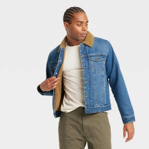 Chaqueta de camionero Goodfellow & Co de mezclilla forrada de piel de oveja sintética para hombre - azul MEDIANA - Imagen 1 de 2
