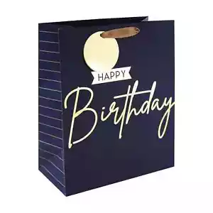Wraptastic HOMBRE M/L/XL CUMPLEAÑOS AZUL MARINO CON PUNTOS DORADOS BOLSO DE REGALO DE NACIMIENTO MASCULINO - Imagen 1 de 1