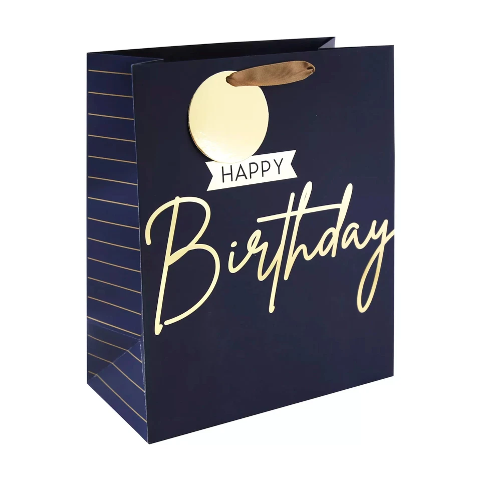 MALE M / L / XL BIRTHDAY NAVY BLUE WITH GOLD BIRTHDAY TEXT MALE GIFT BAG - Image 1 of 1
