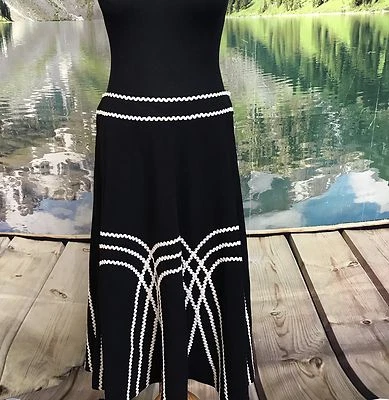 IMPRESIONANTE FALDA DE CARRERA SOLEADA LEIGH ACAMPANADA SIN FORRO BORDADO NEGRO BLANCO Talla 8 Foto 1 de 4