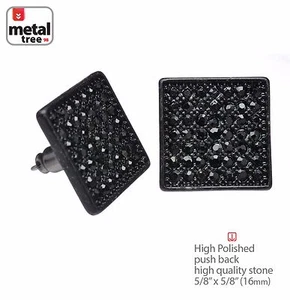 NEU Herren Hip Hop Iced Schwarz XL Quadrat Micro Pave CZ Ohrstecker TE 521 BK - Bild 1 von 3