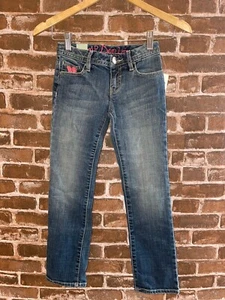 NWT GAP KIDS GIRLS 7 BUTTERFLY POCKET JEANS SKINNY JEANS EMBROIDERY BLUE - Picture 1 of 3