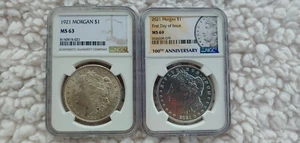 1921 & 2021 Philadelphia Morgan Dollars NGC MS 63 and MS 69 100 Years !!! - Picture 1 of 6