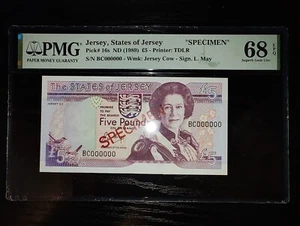 P-16s ND 1989 States of Jersey 5 Pounds Specimen PMG 68 EPQ Top Pop - Bild 1 von 2