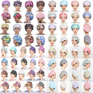Bouffant Scrub Cap with Sweatband Ponytail Hats One Size Head Cover Floral Print - Picture 1 of 274