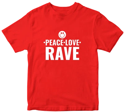 PEACE LOVE RAVE T-shirt Festival DJ Music outfit Party Celebration Fun Gifts Top - Image 1 of 4