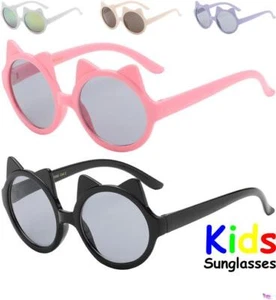 GIRLS CUTE EAR CHILDREN'S SUNGLASSES ROUND MIRROR KIDS MIRRORED 100% UV - Picture 1 of 6