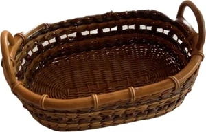 Vintage Handmade Woven Rattan Basket with Wood Handles And Beads Philippines - Bild 1 von 4