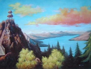 30x40 A Pavillion at the Top of Mountain Oil Painting Naturalism Landscape - Picture 1 of 1