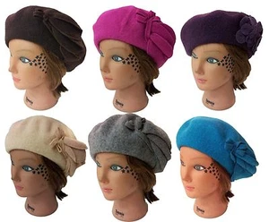 Französische Barett Wolle Damen Beanie Baskenmütze Baggy Dekoration Mütze Cap - Bild 1 von 9