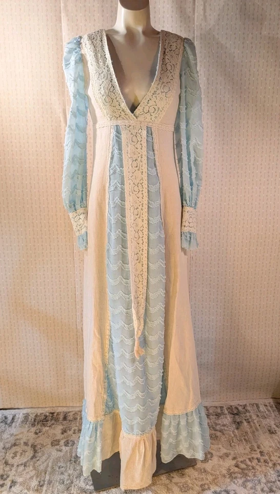 Vintage Gunne Sax Cottage Core Dress 9 Blue &White Renaissance Maxi RARE Pastel - Image 1 of 4