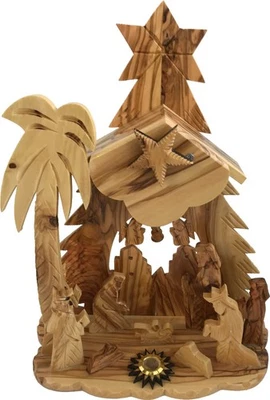 Olivewood Musical Nativity Scene - one piece (26x20 cm or 10.2x7.9") - Image 1 of 2