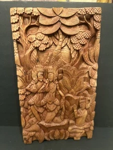 1960 3D Hand Carved Wood Balinese Hindu Story Panel Wall Art Relief Bali Artwork - Picture 1 of 10