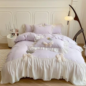 Ruffled Bedding Bow Duvet Cover Set with Butterfly Tie, Soft Brushed Microfib... - Picture 1 of 8