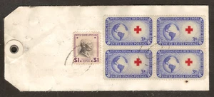 #1016 Red Cross Block of 4 with Prexie #830 and 832 Registered Bank Parcel Tag - Picture 1 of 2