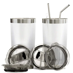 Double Wall Stainless Steel Insulated Tumbler Set, 2-Pack, Includes Sipping L... - Picture 1 of 9