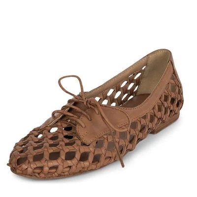 JEFFREY CAMPBELL Zahra Leather Woven Lace Up Flats Oxfords Shoes Size 7 Tan Boho - Image 1 of 4