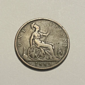 British OnePenny 1889 VF Queen Victoria Bun Head Coin - Picture 1 of 7