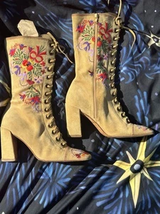 Vintage 90s does Victorian Miu Miu Embroidered Booties, 38.5, Boho Good Witch - Picture 1 of 4