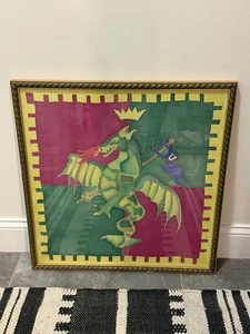 Bufanda de seda enmarcada pintada a mano - Le Contrade Di Siena Italia Drago Dragon - Imagen 1 de 7