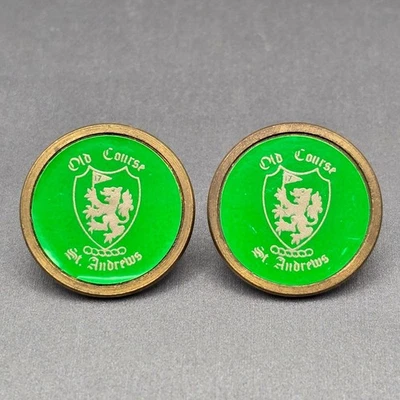 VTG Old Course St Andrews Brass Golf Marker Set Enamel Crest Historic 3/4" Foto 1 de 4