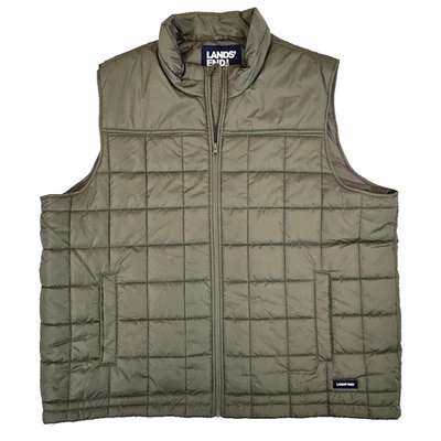 Lands' End Quilted Puffer Vest Men’s XXL (50-52) Olive Green Full Zip Pockets - Image 1 of 4