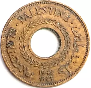 Rare 1942 British Palestine 5 Mils Coin – London Mint, Limited 2.7M Mintage! - Picture 1 of 3