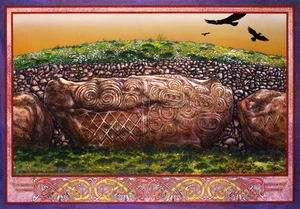 CELTIC IRISH LANDSCAPE DECORATED KERBSTONE. NEWGRANGE 23x16 By Jim FitzPatrick - Picture 1 of 4