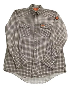 Wrangler Flame Resistant Snap Button Up Checked Western Style Work Shirt Size L - Picture 1 of 23