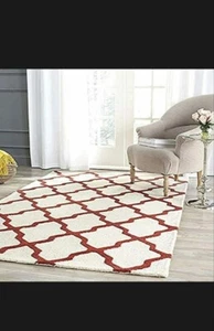 Hand-Tufted 100% Wool Area Rugs White Colour Abstract Handmade Carpet For Living - Picture 1 of 3