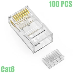 100 Pcs CAT6 RJ45 Network Ethernet Solid Wire Feed Through Plug Connector End - Picture 1 of 2