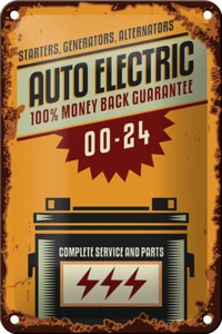 Blechschild Retro 12x18cm Auto Electric 00-24 service parts Dekoration - Picture 1 of 5