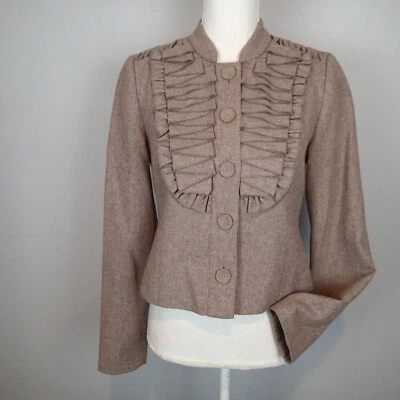 TABITHA Anthropologie SIZE 4 beige wool blend ruffle BLAZER jacket Foto 1 de 4