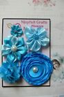 AQUA CYAN BLUE Fabric Satin 5 Flower Mix 30, 45, 55 & 70mm Handmade NJC HMI-3