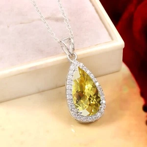 Impresionante colgante de plata 925 con zafiro amarillo de Ceilán corte pera piedra preciosa 17x9 mm - Imagen 1 de 7