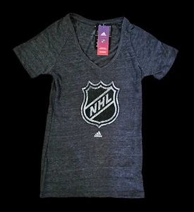 Adidas NHL Logo Womens Small Slim Fit Short Sleeve V Neck T-Shirt - Picture 1 of 1