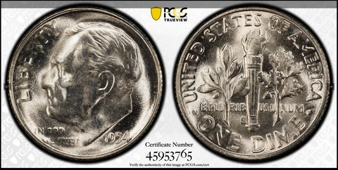 1954-S 1OC ROOSEVELT DIME PCGS MS66FB FS-901 NO DESIGNERS INITIALS R8 TOP POP Cover